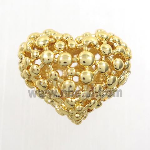 copper heart beads, hollow, gold plated
