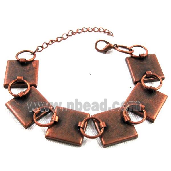 adjustable bracelet, gemstone setting, antique red copper