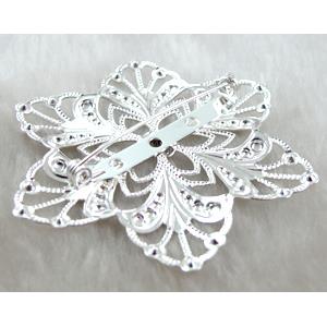 Baroque style Brooch, copper, flower, silver plated