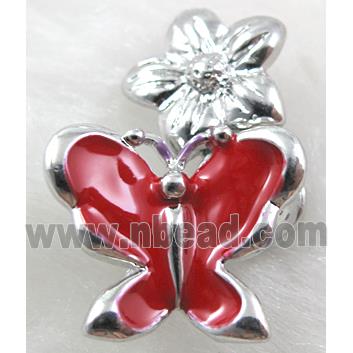 magnetic Hinged Bails, copper, red enamel, platinum plated