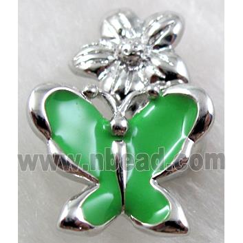 magnetic Hinged Bails, copper, green enamel, platinum plated
