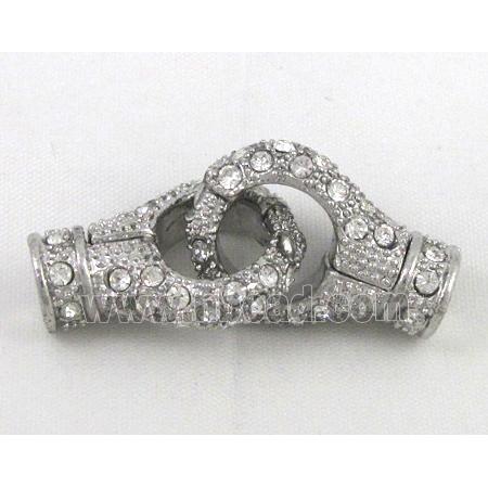end of cord, alloy magnetic clasp with rhinestone, platinum plated