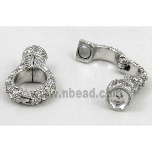 end of cord, alloy magnetic clasp with rhinestone, platinum plated