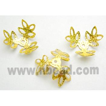 bead-caps, flower, gold plated, iron