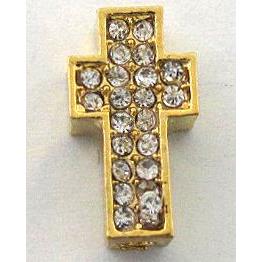 alloy cross beads pave rhinestone, gold plated