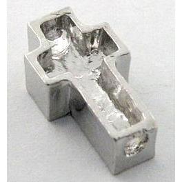 Bracelet bar, cross, alloy connector with rhinestone, platinum plated