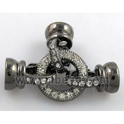 bracelet bar, copper connector clasp with rhinestone, black