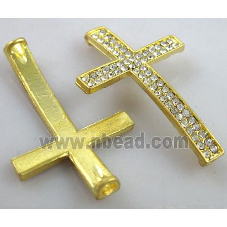 Bracelet bar, cross, alloy connector with rhinestone, duck-gold