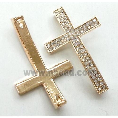 Bracelet bar, cross, alloy connector with rhinestone, duck-light gold