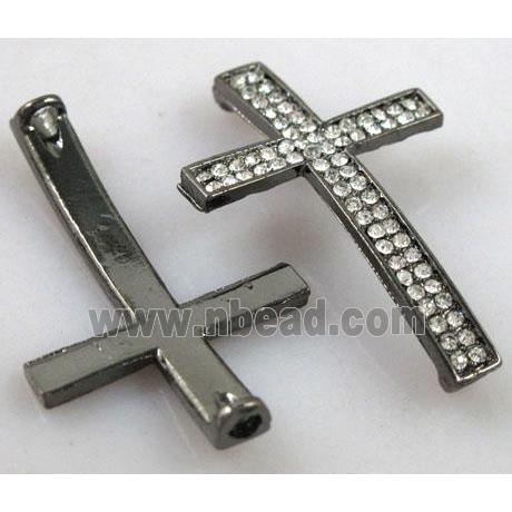 Bracelet bar, cross, alloy connector with rhinestone, black