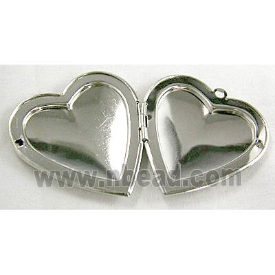 Locket pendant, heart, copper, platinum plated