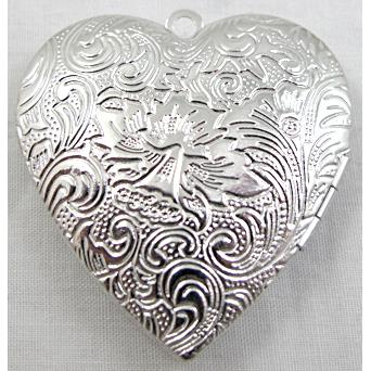 Heart Pendant Locket, Platinum Plated, Copper