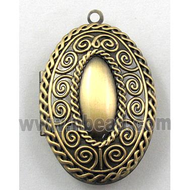 necklace Locket pendant, oval, copper, Bronze plated