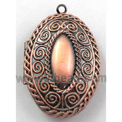 necklace Locket pendant, oval copper, antique red