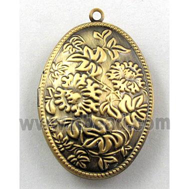 necklace Locket pendant, oval, copper, Bronze plated