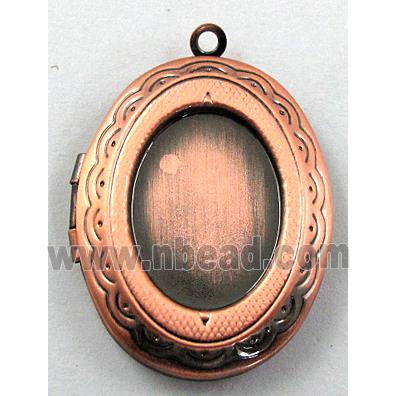 necklace Locket pendant with bezel-pad, copper, antique red