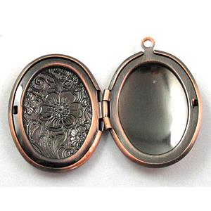 copper Locket, necklace pendant, red copper plated