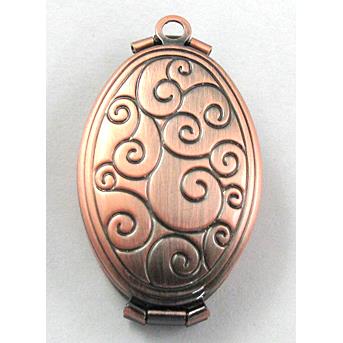 necklace Locket pendant, oval, copper, Red copper plated