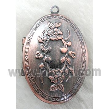 necklace Locket pendant, copper, antique red