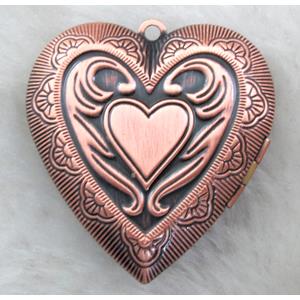 necklace heart Locket pendant, copper, Red copper