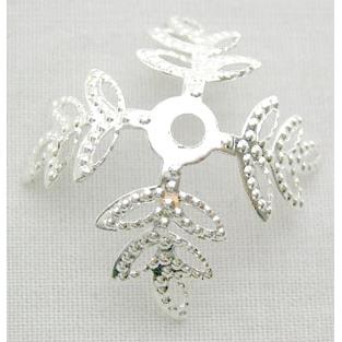 Silver Plated Flower BeadCaps, iron