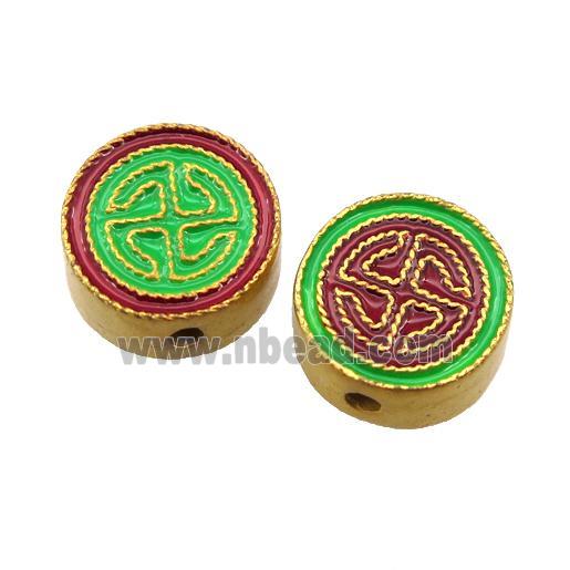 enamel alloy beads, circle, gold plated