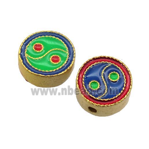 enamel alloy beads, yinyang, gold plated
