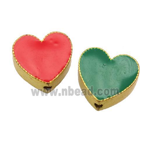 enamel alloy beads, heart, gold plated