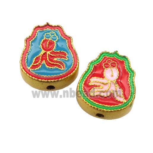 enamel alloy beads, fish, gold plated