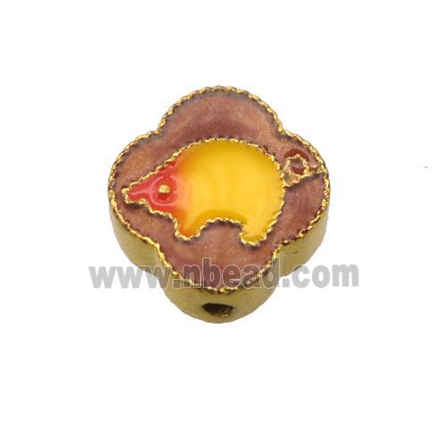 enamel alloy beads, Chinese Zodiac Boar, gold plated
