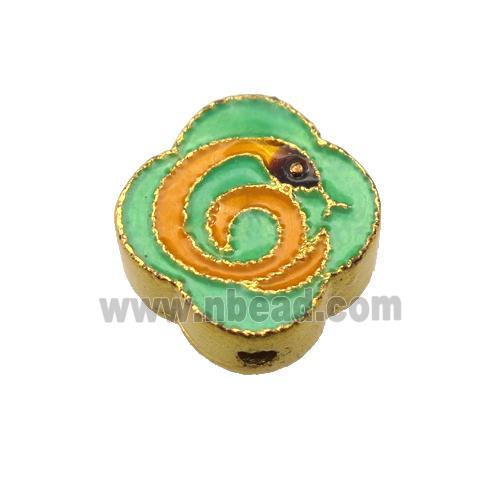 enamel alloy beads, Chinese Zodiac Snake, gold plated