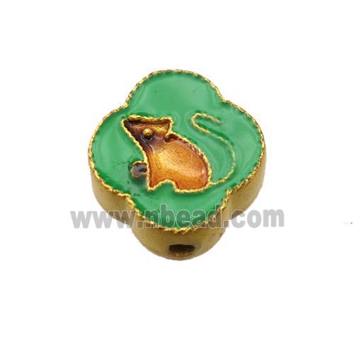 enamel alloy beads, Chinese Zodiac Rat, gold plated
