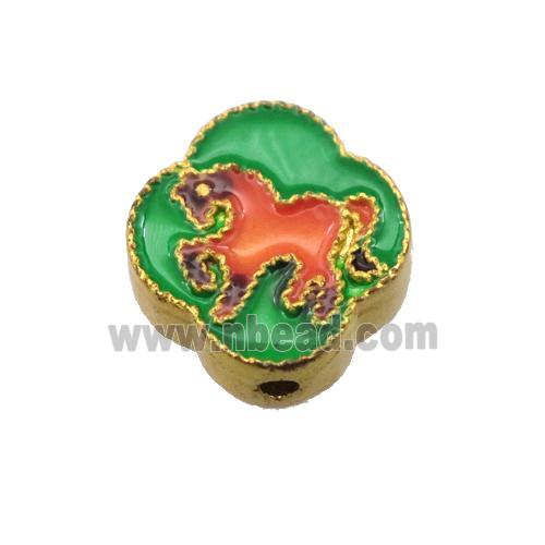 enamel alloy beads, Chinese Zodiac Horse, gold plated