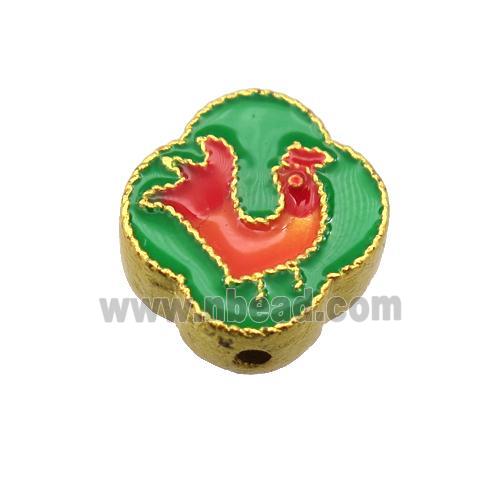 enamel alloy beads, Chinese Zodiac Cock, gold plated