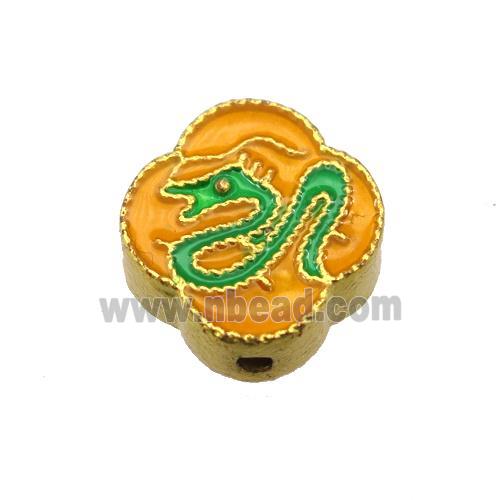 enamel alloy beads, Chinese Zodiac Dragon, gold plated