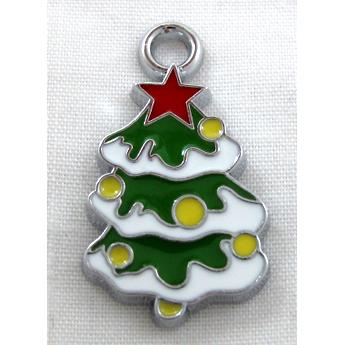 christmas tree pendant, Enamel, alloy, platinum plated