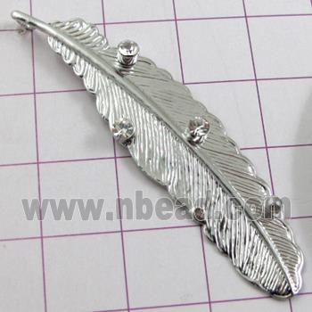 feather Pendants, copper, platinum plated, nickel free