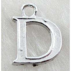 Alphabet pendants, D-letter, alloy, platimun plated