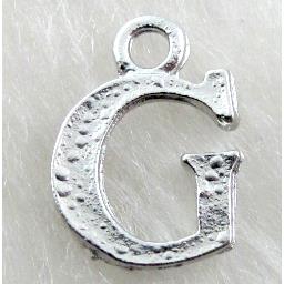 Alphabet pendants, G-letter, alloy, platimun plated