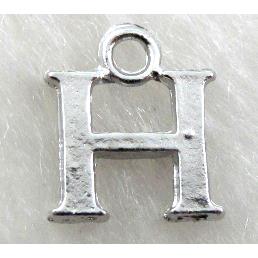 Alphabet pendants, H-letter, alloy, platimun plated