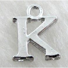 Alphabet pendants, K-letter, alloy, platimun plated