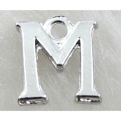 Alphabet pendants, M-letter, alloy, platimun plated
