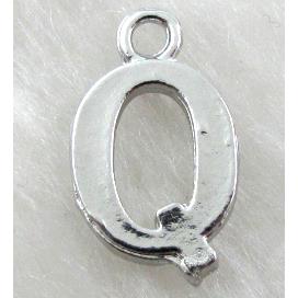 Alphabet pendants, Q-letter, alloy, platimun plated