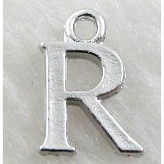 Alphabet pendants, R-letter, alloy, platimun plated