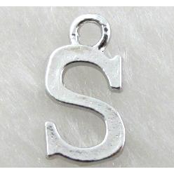 Alphabet pendants, S-letter, alloy, platimun plated