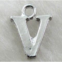 Alphabet pendants, V-letter, alloy, platimun plated