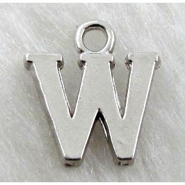 Alphabet pendants, W-letter, alloy, platimun plated