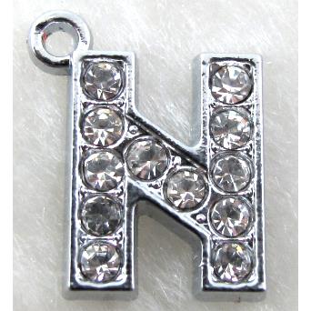 Alphabet pendants, N-letter, rhinestone