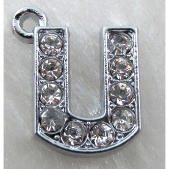 Alphabet bead pendants, U-letter, rhinestone
