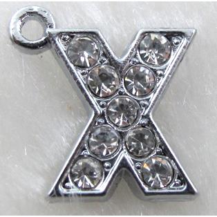 Alphabet bead pendants, X-letter, rhinestone